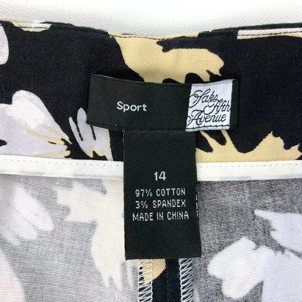 New Saks Fifth Avenue Sport Black Floral Stretch Cotton Cropped Pants Sz 14 - Picture 5 of 16